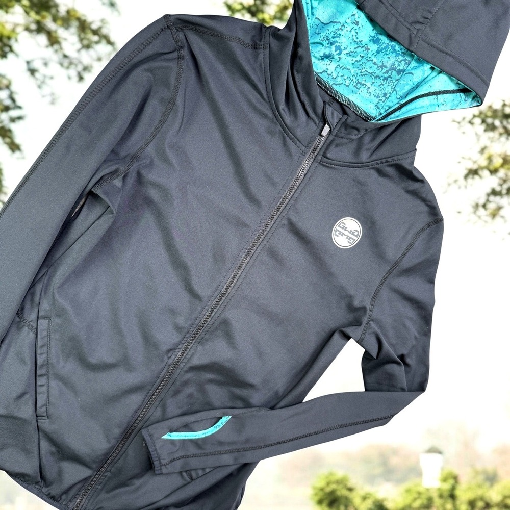 Girls With Guns Active Hoodie Womens S Black Teal Zip Up Thumbhole Athleisure‎
